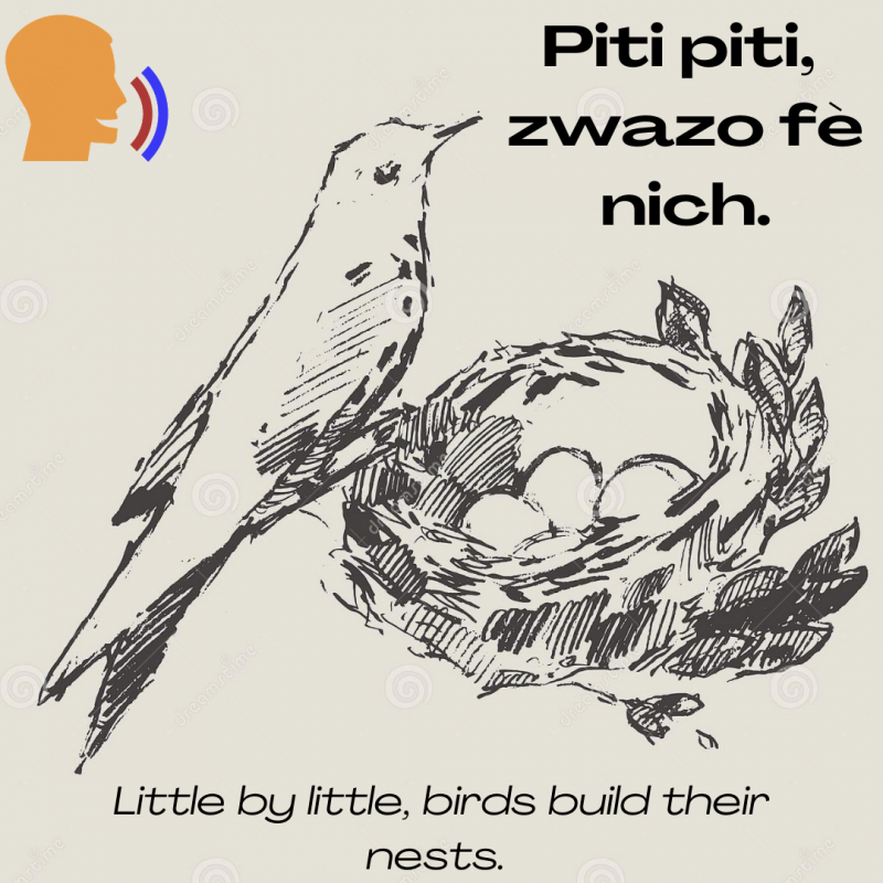 Piti piti, zwazo fè nich. Piti piti, zwazo fè nich.